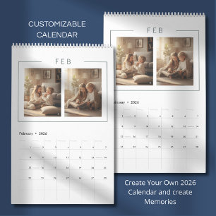 Elegante Minimalistische Gezinsfotokalender 2026 Kalender