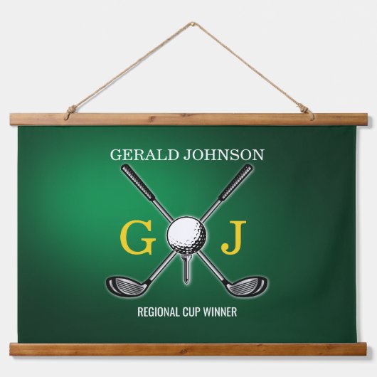 Elegante minimalistische Golf Monogram Design Hang Hangend Wandkleed (Voorkant)