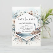 Elegante minimalistische golven vuurtoren bruiloft save the date (Staand voorkant)