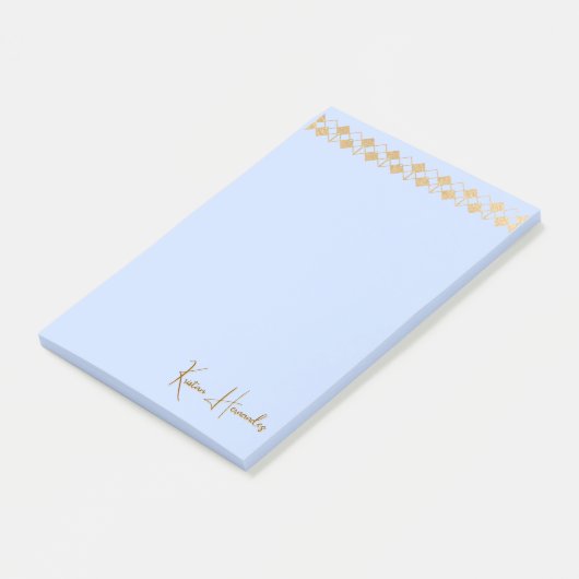 Elegante minimalistische gouden accent blauw post-it® notes (Schuin)