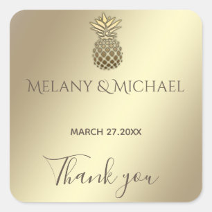 Elegante Minimalistische gouden ananas Dank u Vierkante Sticker