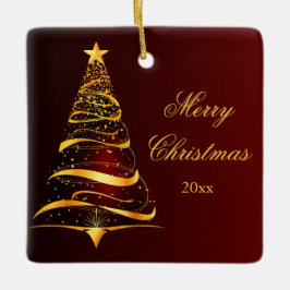 Elegante minimalistische gouden boom Vrolijk kerst Keramisch Ornament