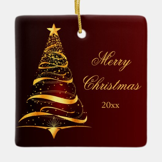 Elegante minimalistische gouden boom Vrolijk kerst Keramisch Ornament (Voorkant)