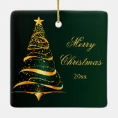 Elegante minimalistische gouden boom Vrolijk kerst Keramisch Ornament (Achterkant)