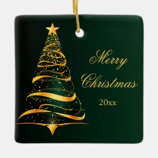 Elegante minimalistische gouden boom Vrolijk kerst Keramisch Ornament (Voorkant)