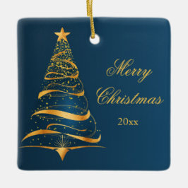 Elegante minimalistische gouden boom Vrolijk kerst Keramisch Ornament