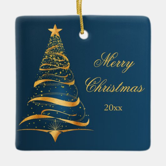 Elegante minimalistische gouden boom Vrolijk kerst Keramisch Ornament (Voorkant)