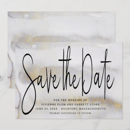 Elegante minimalistische gouden bruiloft bewaar de save the date (Voorkant / Achterkant)