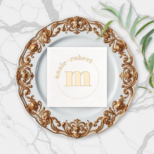 Elegante minimalistische gouden folie monogram bru folie servetten