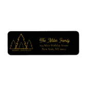 Elegante minimalistische gouden kerstbomen op zwar etiket (Voorkant)