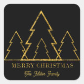 Elegante minimalistische gouden kerstbomen op zwar vierkante sticker (Voorkant)