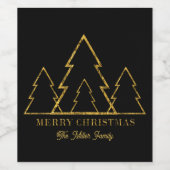 Elegante minimalistische gouden kerstbomen op zwar wijn etiket (Enkel label)