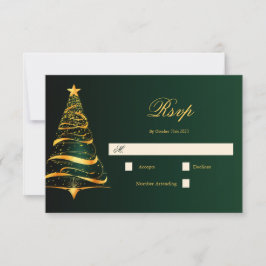 Elegante Minimalistische Gouden Kerstboom Bruiloft RSVP Kaartje