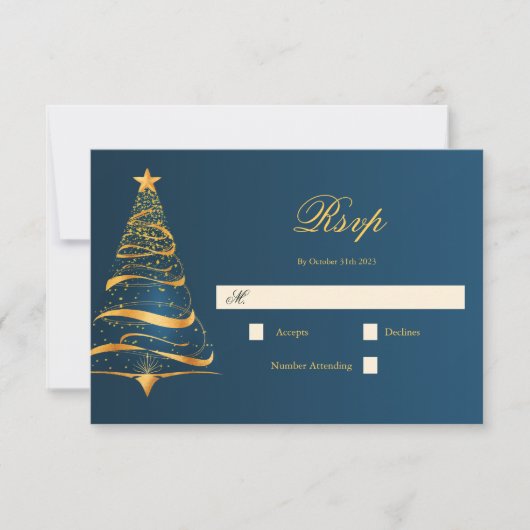 Elegante minimalistische gouden kerstboom bruiloft RSVP kaartje (Voorkant)