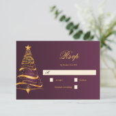 Elegante minimalistische gouden kerstboom bruiloft RSVP kaartje (Staand voorkant)