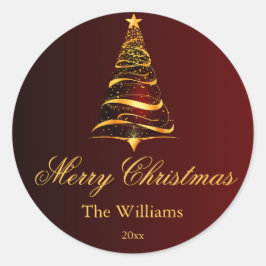 Elegante minimalistische gouden kerstboom ronde sticker