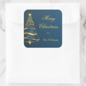 Elegante minimalistische gouden kerstboom vierkante sticker (Tas)