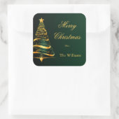 Elegante minimalistische gouden kerstboom vierkante sticker (Tas)