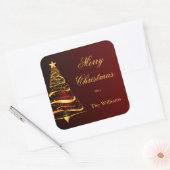 Elegante minimalistische gouden kerstboom vierkante sticker (Envelop)