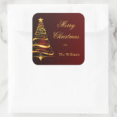 Elegante minimalistische gouden kerstboom vierkante sticker (Tas)