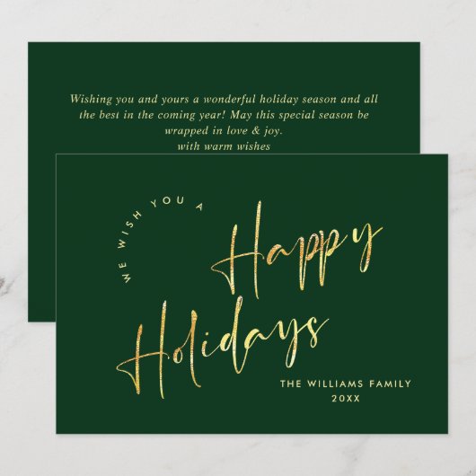 Elegante minimalistische gouden kerstgroet feestdagenkaart (Voorkant / Achterkant)