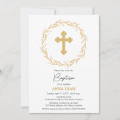 Elegante minimalistische gouden kruis krans doop kaart (Voorkant)