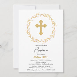 Elegante minimalistische gouden kruis krans doop kaart