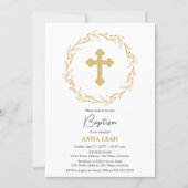 Elegante minimalistische gouden kruis krans doop kaart (Voorkant)