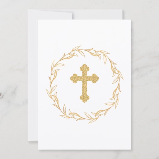 Elegante minimalistische gouden kruis krans doop kaart (Achterkant)