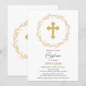 Elegante minimalistische gouden kruis krans doop kaart (Voorkant / Achterkant)