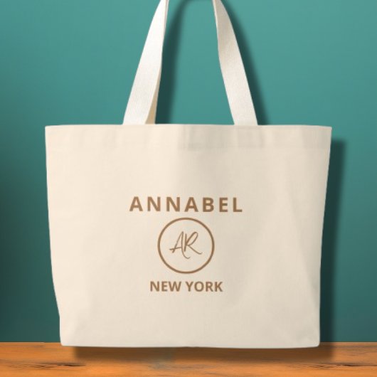 Elegante minimalistische gouden monogram Canvas ta Grote Tote Bag