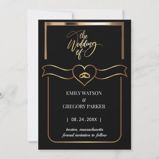 Elegante minimalistische gouden ring save the date (Voorkant)