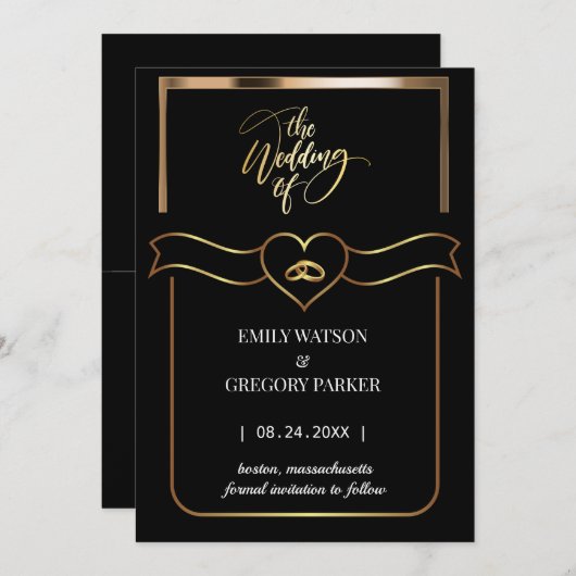 Elegante minimalistische gouden ring save the date (Voorkant / Achterkant)