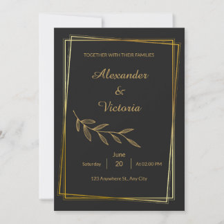 Elegante Minimalistische Gouden Trouwuitnodiging Kaart