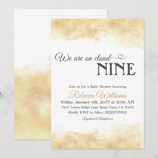 Elegante minimalistische goudwolk 9 negen Baby sho Kaart (Voorkant / Achterkant)