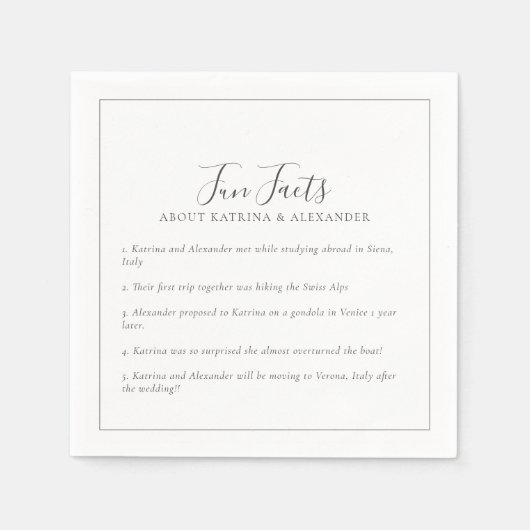 Elegante minimalistische grijs & wit leuke feiten  servet (Voorkant)
