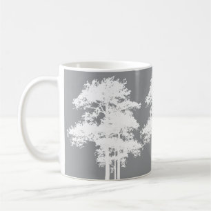 Elegante minimalistische grijs witte boom silhouet koffiemok