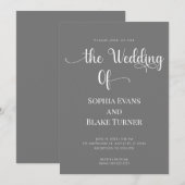 Elegante minimalistische grijs-witte bruiloft kaart (Voorkant / Achterkant)