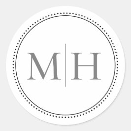 Elegante Minimalistische Grijze Monogram Gestippel Ronde Sticker