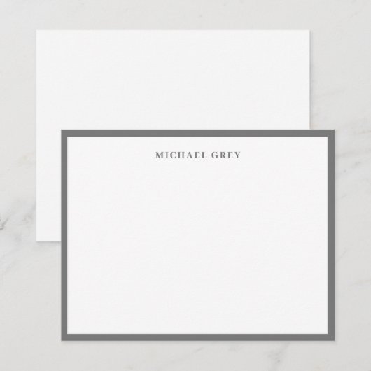Elegante minimalistische grijze naam Border Flat Notitiekaartje (Voorkant / Achterkant)