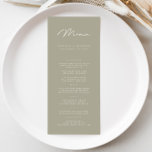 Elegante minimalistische grijze olijf bruiloft men menu<br><div class="desc">De eenvoud van het ontwerp stelt het in staat om moeiteloos elke trouwthema of decorstijl aan te vullen, waardoor het een veelzijdige keuze is voor uw speciale dag. De heldere typografie en het strakke design creëer hebben een moderne en verfijnde uitstraling en zetten de toon voor een gedenkwaardige bruiloft. Ontworpen...</div>