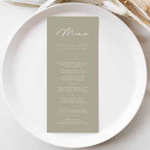 Elegante minimalistische grijze olijf bruiloft men menu