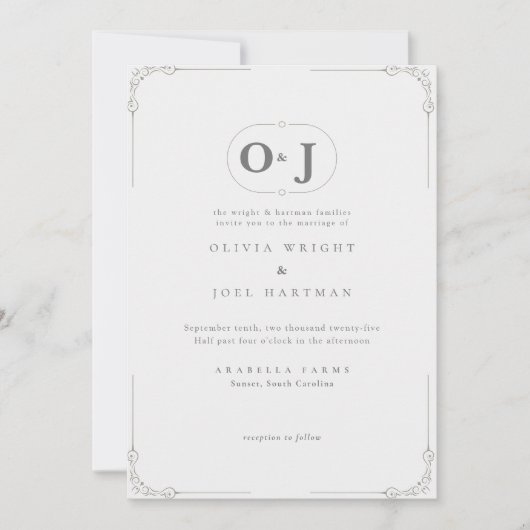 Elegante Minimalistische Grijze Rol Huwelijk Kaart (Voorkant)