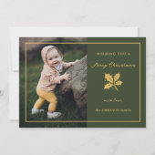 Elegante minimalistische groen/gouden foto feestdagenkaart (Voorkant)