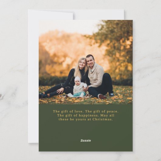 Elegante minimalistische groen/gouden foto feestdagenkaart (Achterkant)