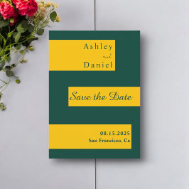 Elegante Minimalistische Groene en Gouden Moderne  Save The Date