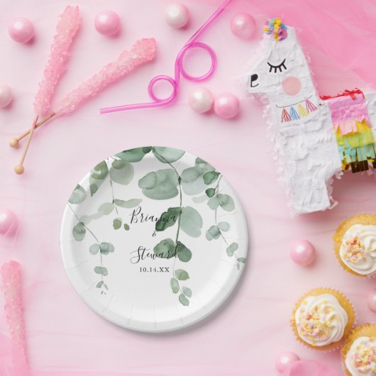 Elegante minimalistische groene eucalyptus bruidst papieren bordje (Feest)