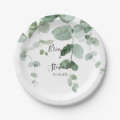 Elegante minimalistische groene eucalyptus bruidst papieren bordje (Voorkant)