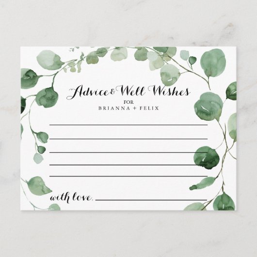Elegante minimalistische groene eucalyptus bruilof briefkaart (Voorkant)