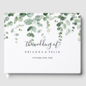 Elegante minimalistische groene eucalyptus bruilof gastenboek (Voorkant)